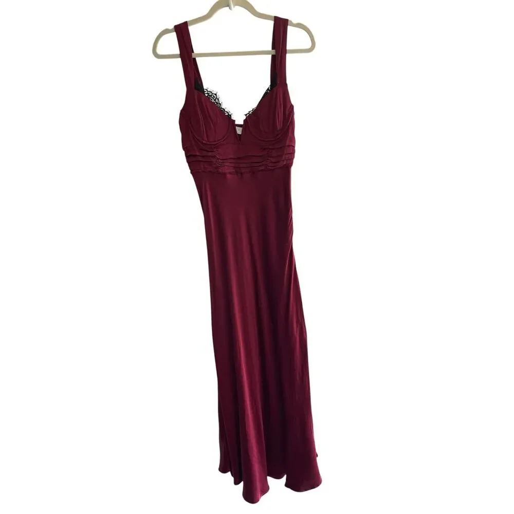 ASTR the Label Burgundy Wine Satin Bustier Slip Dress Women’s Size XS Coquette